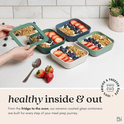 Glass Food Storage Container with Lid, 6-Cup Medium Rectangle | Microwave-Safe Airtight Lid, Oven-Safe Ceramic-Coated Glass | Zero Plastic, No PFAS/PFOA/BPA, Reusable [Willow]
