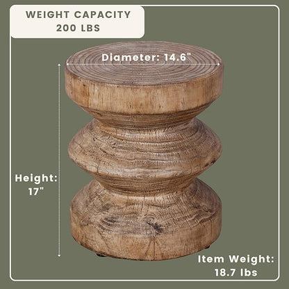 Afterglow Terrafab Material Outdoor Round Side Table, Natural Decorative Garden Stools, Unique End Table for Living Room Bedroom Patio Home Decor