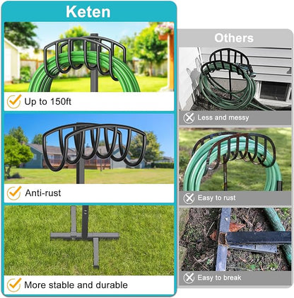 Keten Garden Hose Holder, Detachable Metal Water Hose Holder Stand, Heavy Duty Freestanding Garden Hose Reel Rack and Hose Storage Organizer for Outside Yard
