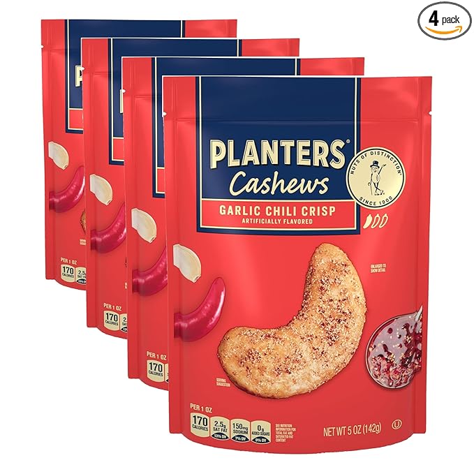 PLANTERS Garlic Chili Crisp Cashews, 5oz Bag (Pack of 4)