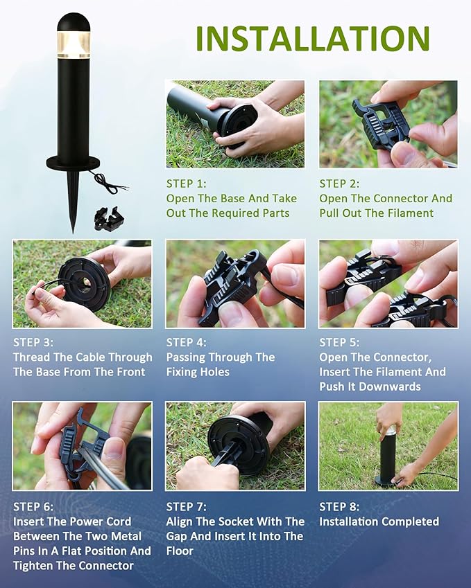 8 Pack Low Voltage Landscape Pathway Lights Wired, Outdoor Modern 12V LED Bollard Lights for Driveway Garden Walkway Yard Lawn (Included Connectors), 2700K Warm White Waterproof, Black