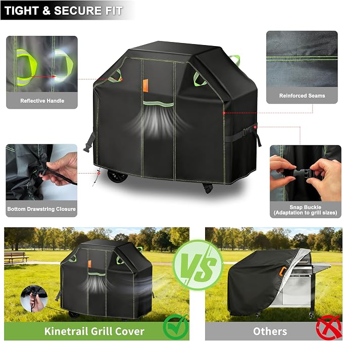 Grill Cover for Outdoor Grill, 65 Inch BBQ Grill Cover 420D Heavy Duty Waterproof with Air Vents/Handles/Straps, Weather Resistant Barbecue Gas Grill Cover for Weber, Genesis, Charbroil, etc