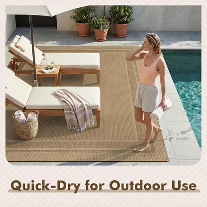 MontVoo-Outdoor Rug-Patio Rug 8x10 ft Polypropylene Indoor Outdoor Rugs Outdoor Carpet for Patio Deck Balcony Porch, Textured Weave, Durable for High Traffic, Fade-Resistant, Modern Neutral Brown
