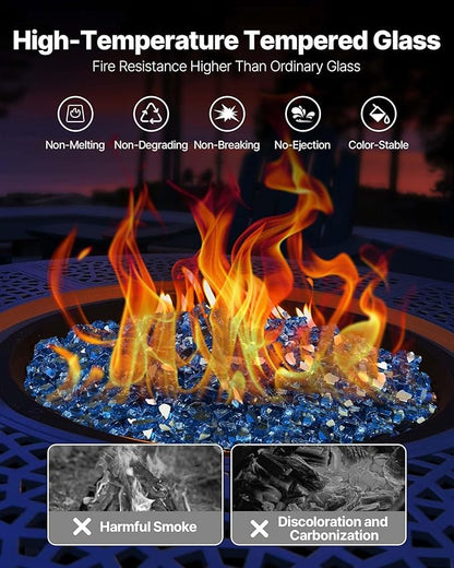VEVOR Fire Glass, 10LBS / 4.5KG High-Temperature Resistant Fireplace Rocks, 1/2-Inch / 12.7 mm Reflective & Smokeless Firepit Glass Rock, High Luster Stone Landscaping for Fire Pit Table, Pacific Blue
