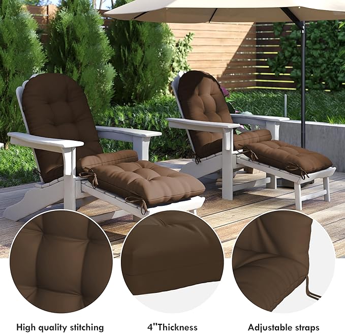 Adirondack Chair Cushion with Ottoman, Folding Adjustable Adirondack Seat Cushions, Waterproof Adirondack Patio Chair Pads for Garden, Deck, or Poolside, Small-Brown-2
