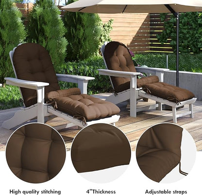 Adirondack Chair Cushion with Ottoman, Folding Adjustable Adirondack Seat Cushions, Waterproof Adirondack Patio Chair Pads for Garden, Deck, or Poolside, Small-Brown-2