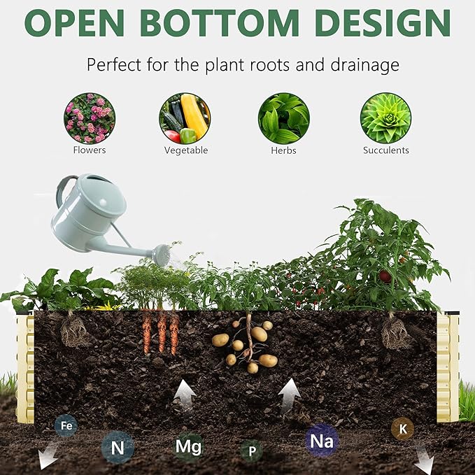 FOOWIN 2pcs 8x4x2ft Galvanized Raised Garden Bed, Planter Raised Garden Boxes Outdoor, Large Metal Raised Beds for Gardening, Garden Bed for Vegetables, Flowers, Herb,478 Gallon Capacity, Cream Yellow