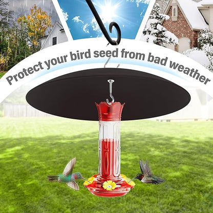13" Bird Feeder Rain Cover,Bird House Dome,Hummingbird Feeders Guard, Proof for Shepherd's Hook Outdoors, Smart Birds Feeder Umbrella(Black), 4Pack