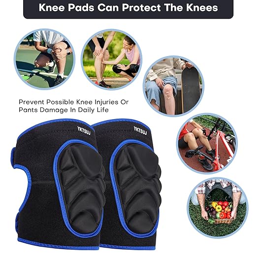 Knee Pad Women Men for Gardening House Working, Floor and Carpet Cleaning, Construction Work, Cleaning Knee Pads With High Elastic Fabric Black with Blue Edge L