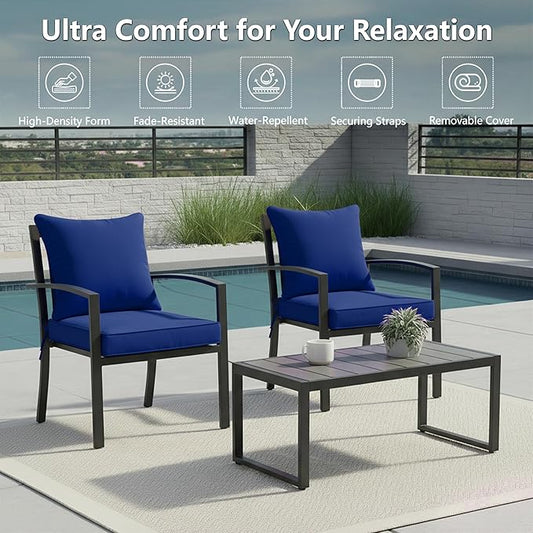 24x24 Inch Outdoor Chair Cushions Set of 2, Patio Furniture Cushions - Removable Cover, Water-Repellent, Fade-Resistant, Non-Slip Bottom & Straps, Replacement for Deep Seat Sofa & Couch - Navy