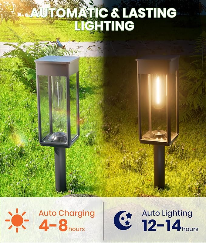BITPOTT Solar Pathway Lights Outdoor,Bright Solar Lights for Outside, Waterproof Auto On/Off Garden Lights Solar Powered Landscape Lights for Yard Walkway Driveway Lawn (Warm White, 12 Pack)