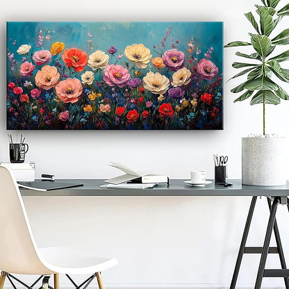 Vibrant Multicolor Flower Picture Print Canvas Wall Art Living Room Dining Room Office Study Bedroom Wall Decor Wall Art Prints Modern Style Artwork Waterproof Ready to Hang - 20x40 Inch