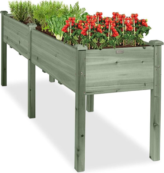 Best Choice Products 72x24x30in Raised Garden Bed, Elevated Wood Planter Box Stand for Backyard, Patio, Balcony w/Divider Panel, 6 Legs, 300lb Capacity - Sage
