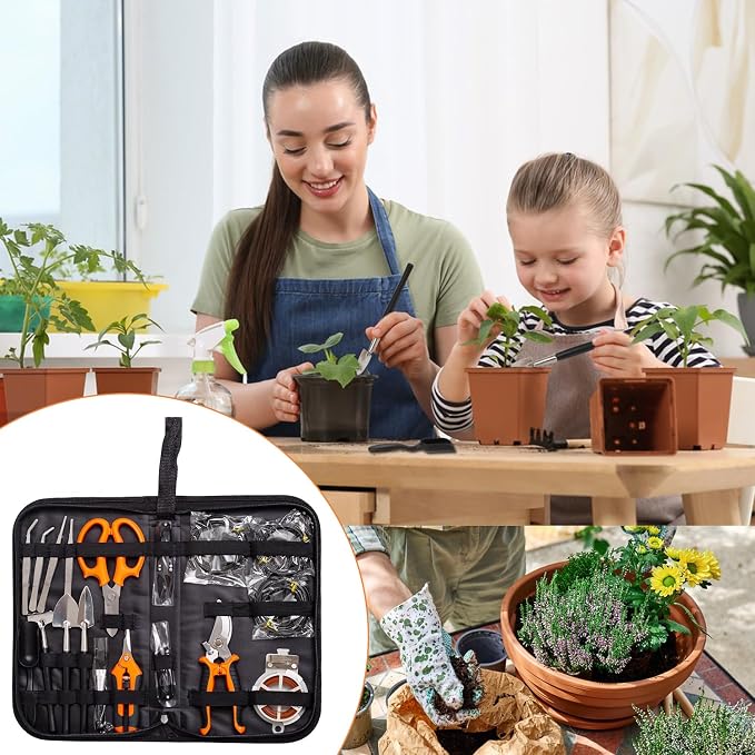 Bonsai Tools Kit 20 Pcs Garden Tools Set for Beginner, Gardening Gift for Women Men, Includes Bonsai Wire Kit, Plant Mat, Pruning Shears, Bonsai Scissors, Succulent Tools in Leather Storage Bag