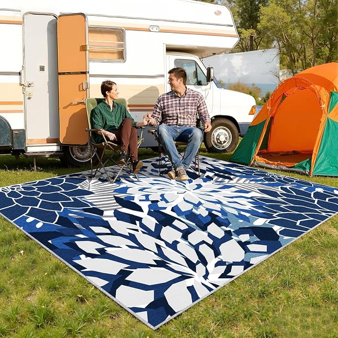 ZonLi Colorful Outdoor Rug 9x12Ft Waterproof Multicolored Indoor Area Rug Washable Outdoor Patio Rugs Tropical Floral Non Slip Outdoor Carpet for Living Room, Pool,Backyard,Deck,Camping