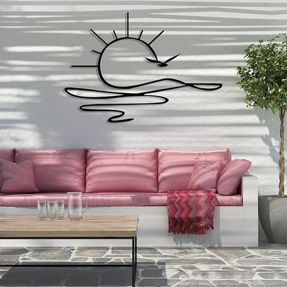 Sunrise Metal Wall Art, Sunset Metal Wall Decor for Living Room, Sunshine Line Art Home Decor Outdoor Indoor, Sun Design Modern Artwork for Walls, Abstract Sunset Wall Decor, Housewarming Gifts