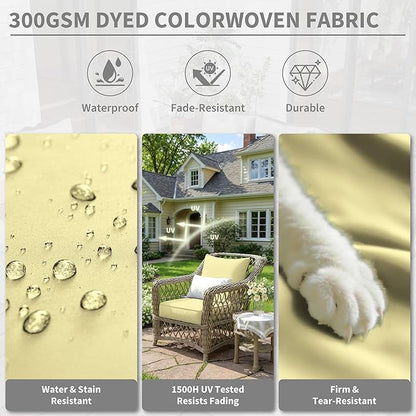 Premium Outdoor Seat Cushion Chair Cushions for Patio Furniture 22 L X 24 W X 4 H Waterproof & Fade Resistant Deep Seat and Backrest Cushion Set with Removable Covers for Chair, Sofa