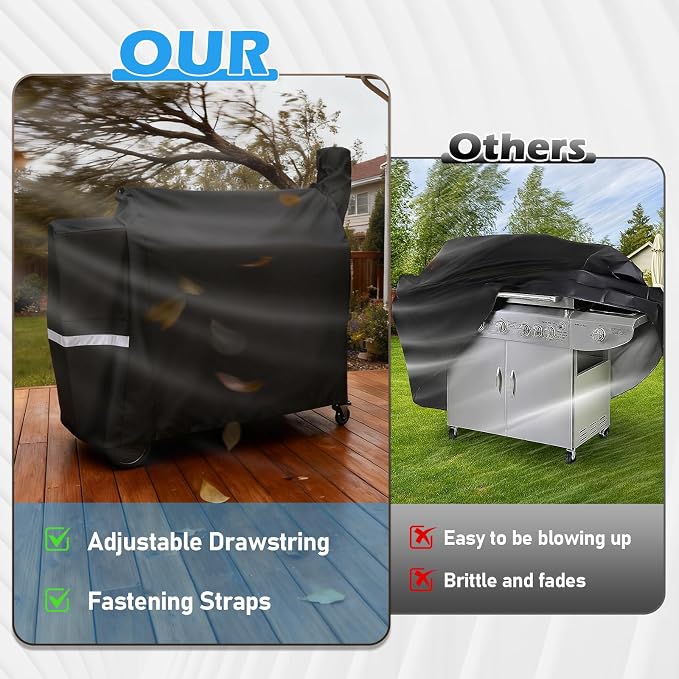 Utheer Grill Cover for Traeger 34 Series, 600D Waterproof Pellet Smoker Cover with Drawstring, Fits Pro 34 & Pro 780, BAC380 Cover All Weather Protection