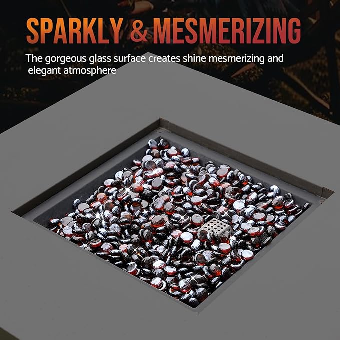 Skyflame 10-Pound Fire Glass Beads for Fire Pit Fireplace, 1/2-Inch Size Amber Reflective Decorative Blended Fireglass Drops for Landscaping