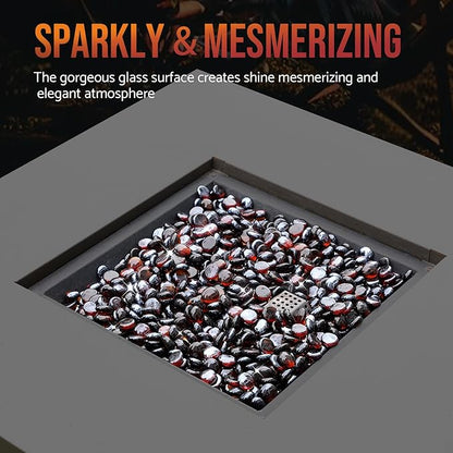 Skyflame 10-Pound Fire Glass Beads for Fire Pit Fireplace, 1/2-Inch Size Amber Reflective Decorative Blended Fireglass Drops for Landscaping