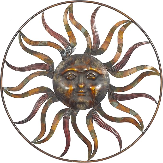Deco 79 Metal Sun Home Wall Decor Indoor Outdoor Wall Sculpture with Colorful Painted Accents, Wall Art 36" x 2" x 36", Brown