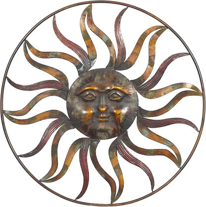 Deco 79 Metal Sun Home Wall Decor Indoor Outdoor Wall Sculpture with Colorful Painted Accents, Wall Art 36" x 2" x 36", Brown