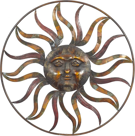 Deco 79 Metal Sun Home Wall Decor Indoor Outdoor Wall Sculpture with Colorful Painted Accents, Wall Art 36" x 2" x 36", Brown