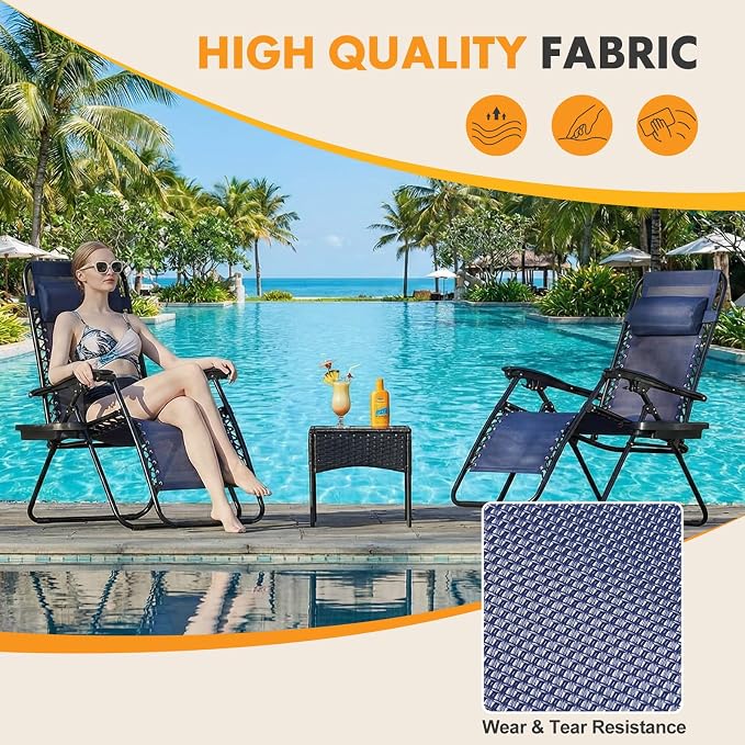 NEWBULIG Zero Gravity Chairs Set of 2, Lounge Chair Folding Portable Adjustable Camping Recliner with Adjustable Pollow, Mesh Back, Cup Holder Trays Lawn Patio Chair for Pool Beach