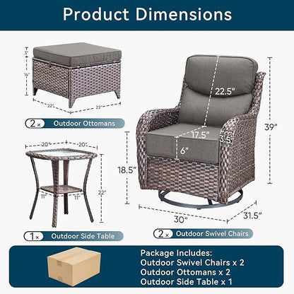 Luxury High Back Outdoor Furniture with 6-Inch Thick Cushions, Patio Furniture Set with Ottomans, 5 PCS Wicker Conversation Set for Porch, Balcony, Deck and Yard