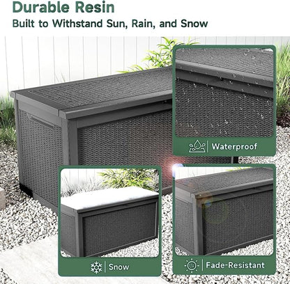 260 Gallon Deck Box, Waterproof Resin Outdoor Storage Box Lockable for Patio Furniture, Fade Resistant Patio Side Table & Organizer for Garden Tools, Pool Floats, Outdoor Cushions, Black