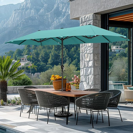 GREEN PARTY 13ft Rectangle Patio Umbrella, Double Sided Outdoor Table Umbrella with Crank & 1.5" Pole, Large Market Umbrella for Poolside Garden Deck Backyard, Turquoise