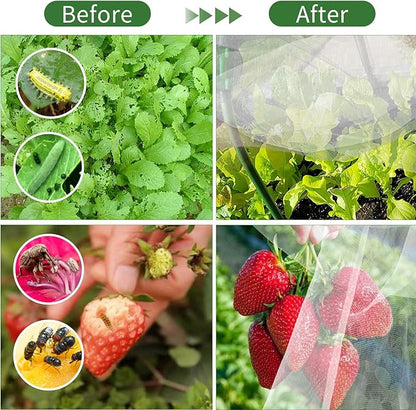 Garden Netting Kit for Raised Beds, 8x40ft Ultra Fine Mesh Netting & 10 Sets Garden Hoops with Clips, Row Cover Net Protection Plant Covers Set for Greenhouse Vegetable Fruits Flowers Barrier