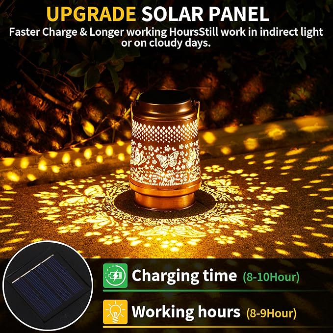 Solar Lantern Outdoor Waterproof Hanging Lights, Metal Butterfly Decorative Lanterns for Garden Patio Yard Pathway Porch, Solar Powered Outdoor Lantern Gifts for Women Mom Grandma