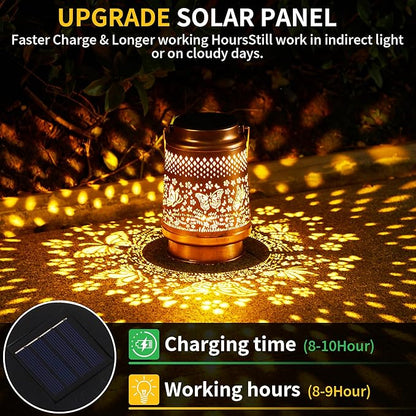 Solar Lantern Outdoor Waterproof Hanging Lights, Metal Butterfly Decorative Lanterns for Garden Patio Yard Pathway Porch, Solar Powered Outdoor Lantern Gifts for Women Mom Grandma