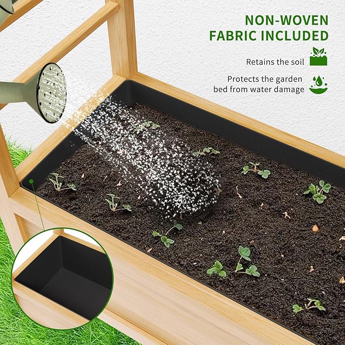 DoCred Raised Garden Bed with Trellis, Freestanding Wood Planter Box with Hanging Roof, Side Trellis Above Ground Elevated Garden Bed Outdoor Planter with Trellis for Climbing Plants Vines Patio