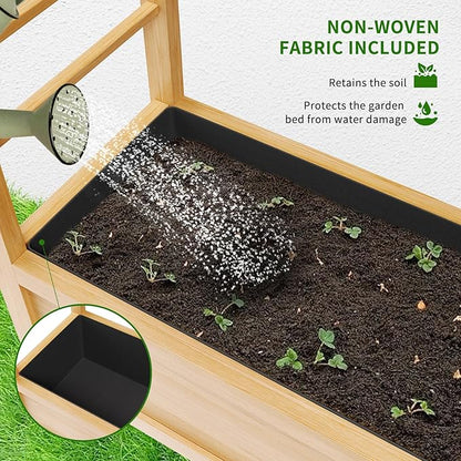 DoCred Raised Garden Bed with Trellis, Freestanding Wood Planter Box with Hanging Roof, Side Trellis Above Ground Elevated Garden Bed Outdoor Planter with Trellis for Climbing Plants Vines Patio