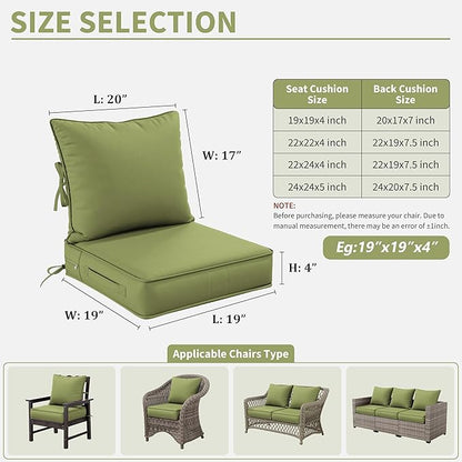 Premium Outdoor Seat Cushion Chair Cushions for Patio Furniture 19 L X 19 W X 4 H Waterproof & Fade Resistant Deep Seat and Backrest Cushion Set with Removable Covers for Chair, Sofa