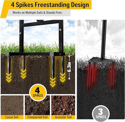 Heavy Duty Garden Hose Holder include 45ft Rubber Hose 5/8" | 4 Spike Freestanding, 2 Middle Bars for Enhance Stability, Anti-Rust Outdoor, Brass Fitting, Tidy Organizer