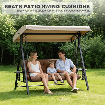 Porch Swing Cushions,Outdoor Cushions 3 Seater Replacement with Backrest, Waterproof Thickened Bench Cushion with Ties for Porch, Patio,Outdoor, Backyard and Garden(Coffee 60 * 40 in)