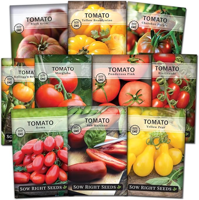 Sow Right Seeds - Tomato Seed Collection for Planting - 10 Varieties with Many Sizes, Shapes, and Colors - Non-GMO Heirloom Packets with Instructions for Growing a Home Vegetable Garden - Great Gift