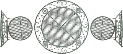 SAFAVIEH Outdoor Collection Semly Victorian Antique Dark Green Wrought Iron 3-Piece Bistro Set
