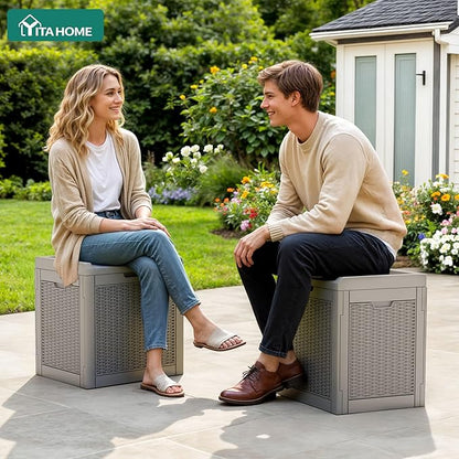 YITAHOME 32 Gallon Outdoor Storage Box, 2-Pack Water Resistant Resin Deck Box, Indoor Outdoor Lockable Storage Container for Patio, Garden, Cushions, Tools, Equipment (Brown)