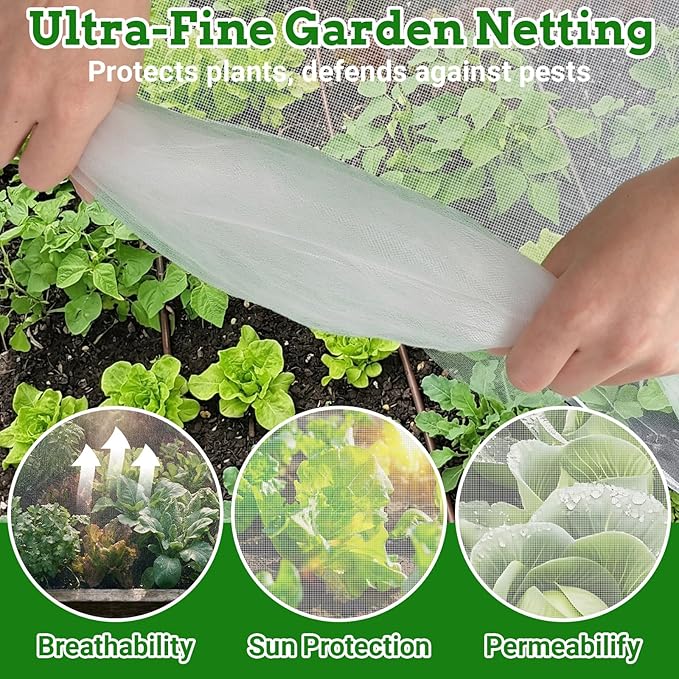 Ultra Fine 4'x10' Garden Netting – No Frame Needed, Easy Install, Pest Barrier & Bird Netting, Plant Cover for Garden, Greenhouse, Patio, Protecting Vegetables, Flowers, Trees