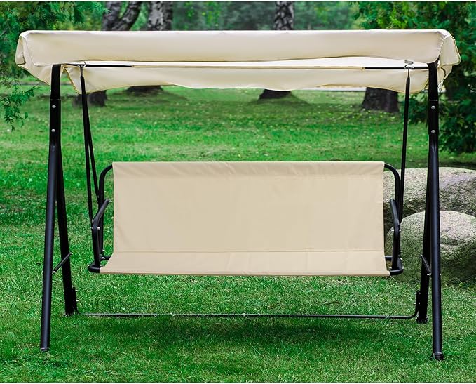 Outdoor Porch Swing Seat Cover Replacement,600D Thickened Oxford Waterproof Swing Replacement Cushion Fabric Covers for 3-Seater Patio Garden Yard Chair Bench (Beige,45.3 x 18.9 x 18.9 Inches)