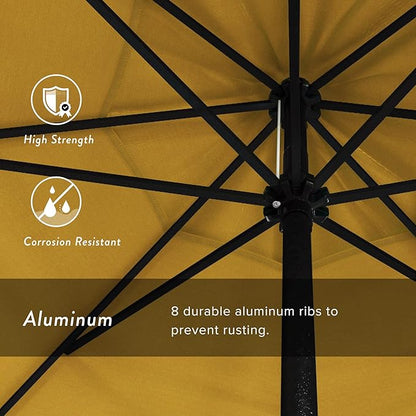 California Umbrella 9' Rd Aluminum Patio Umbrella, Crank Lift, Auto Tilt, Black Finish, 4yr Fade Warranty, Yellow