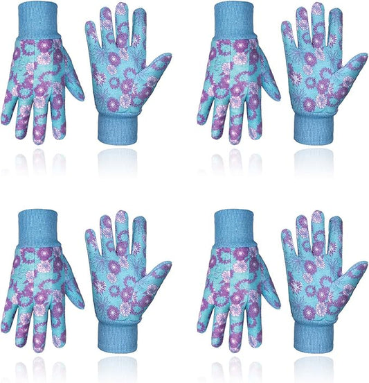 HANDLANDY 4 Pairs Women Garden Gloves, Cotton Ladies Soft Jersey Gardening Gloves with PVC Dots, Floral Yard Work Gloves