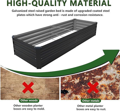 8×2×1FT(2PCS) Galvanized Raised Garden Bed Kit Metal Planter Boxes,Large Outdoor Planters Garden for Planting Vegetables,Flowers,Herbs -Black