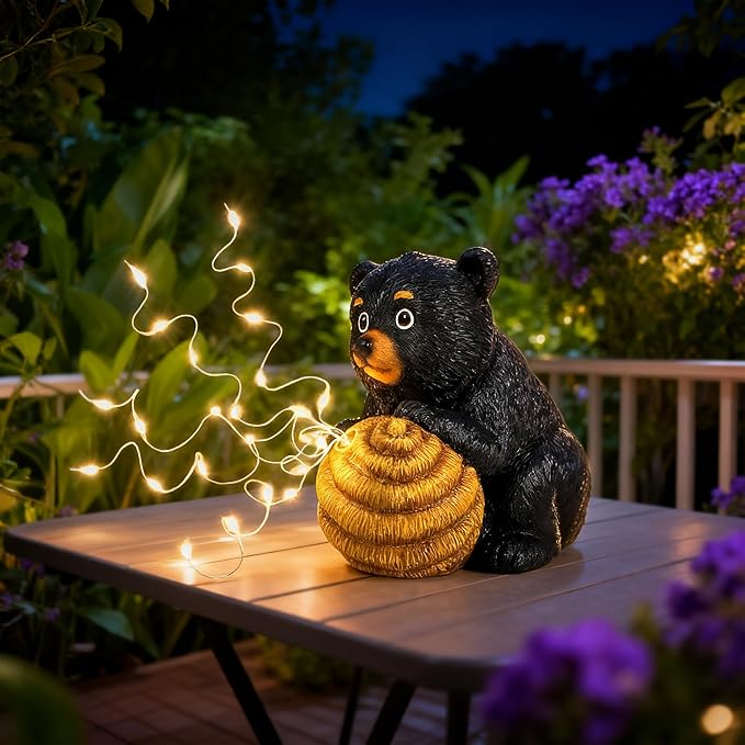 Cute Bear Solar Garden Decor Statue with LED Light - Adorable Outdoor Decoration for Yard, Lawn, Patio - Great Birthday Housewarming Unique Gift for Women, Mom, Grandma