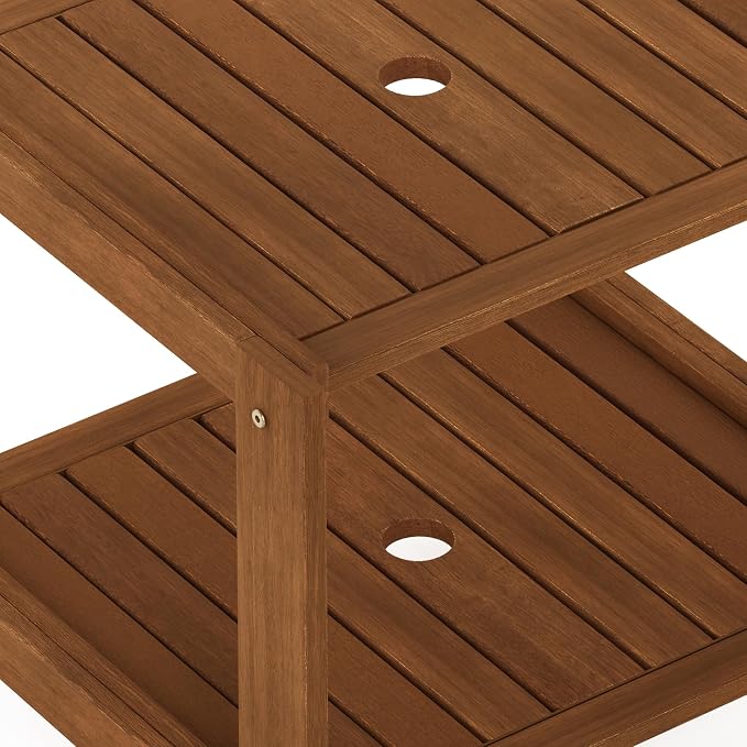 Furinno TIOMAN Patio Table, Mississippi Outdoor Side Table, Coffee Table with Umbrella Hole, for Patio, Garden, Porch, Light Wood