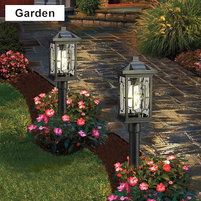 Solar Post Lights, Outdoor Waterproof Solar Pathway Lights Outside Auto On/Off Garden Lighting Fixtures Stake Dusk to Dawn for Lawn Path Walkway Driveway, Ground Plug, Remote Control
